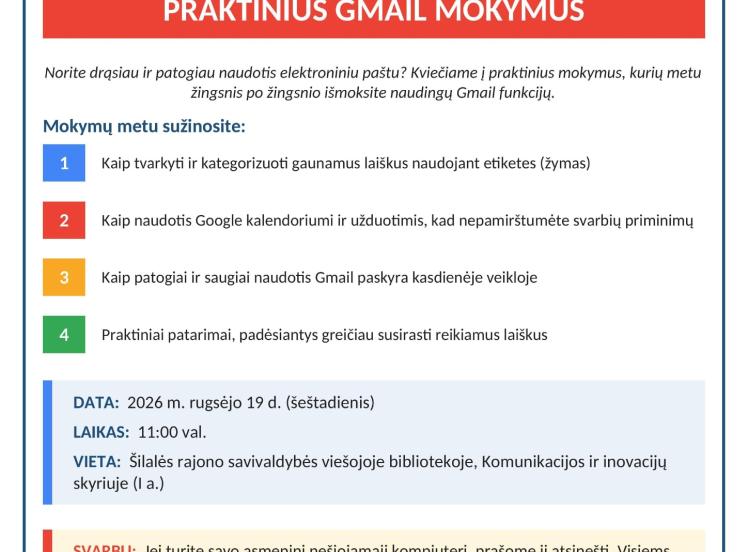 Kviečiame gyventojus į praktinius „Gmail“ mokymus