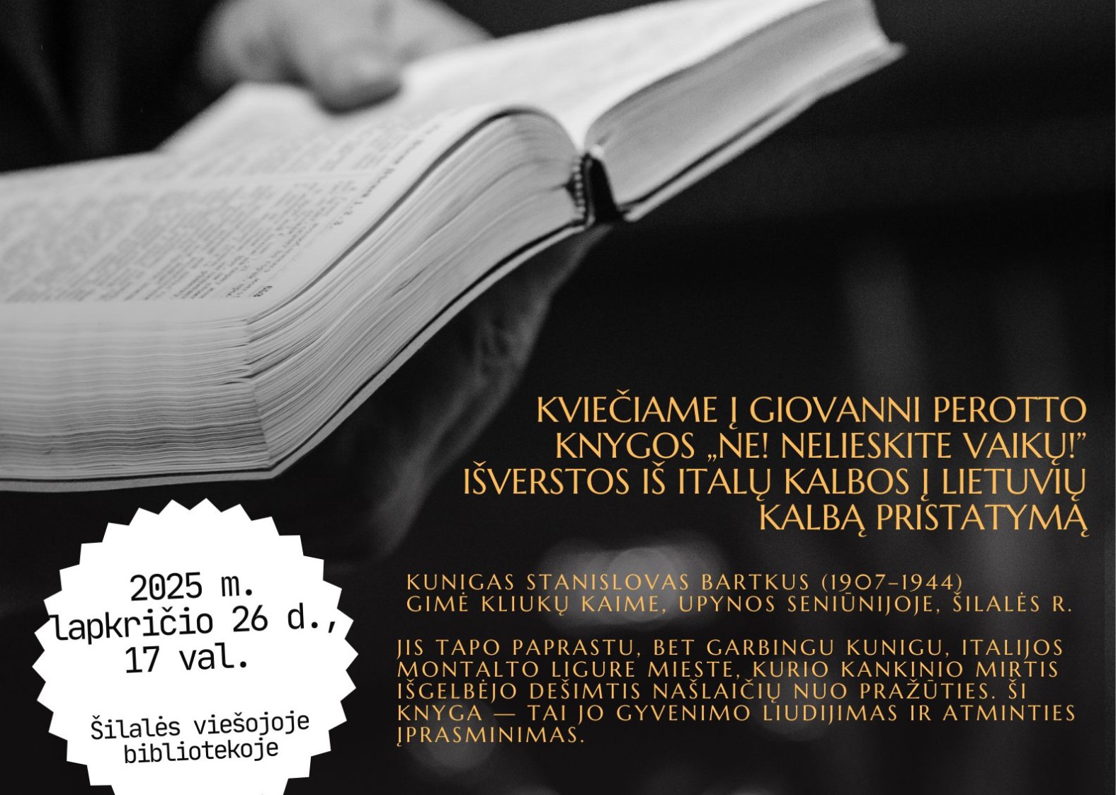Kviečiame į Giovanni Perotto knygos &bdquo;Ne! Nelieskite vaikų!&quot; pristatymą