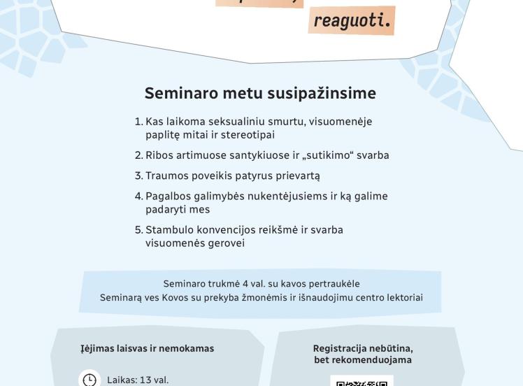 Kviečiame į nemokamą seminarą „Seksualinis smurtas: atpažinti, suprasti, reaguoti“