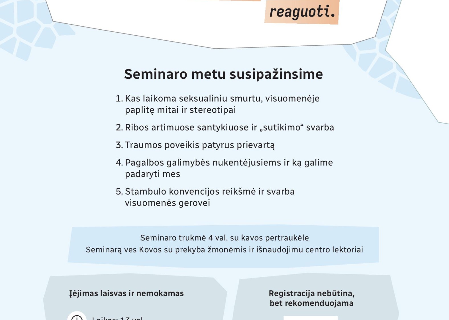 Kviečiame į nemokamą seminarą &bdquo;Seksualinis smurtas: atpažinti, suprasti, reaguoti&ldquo;